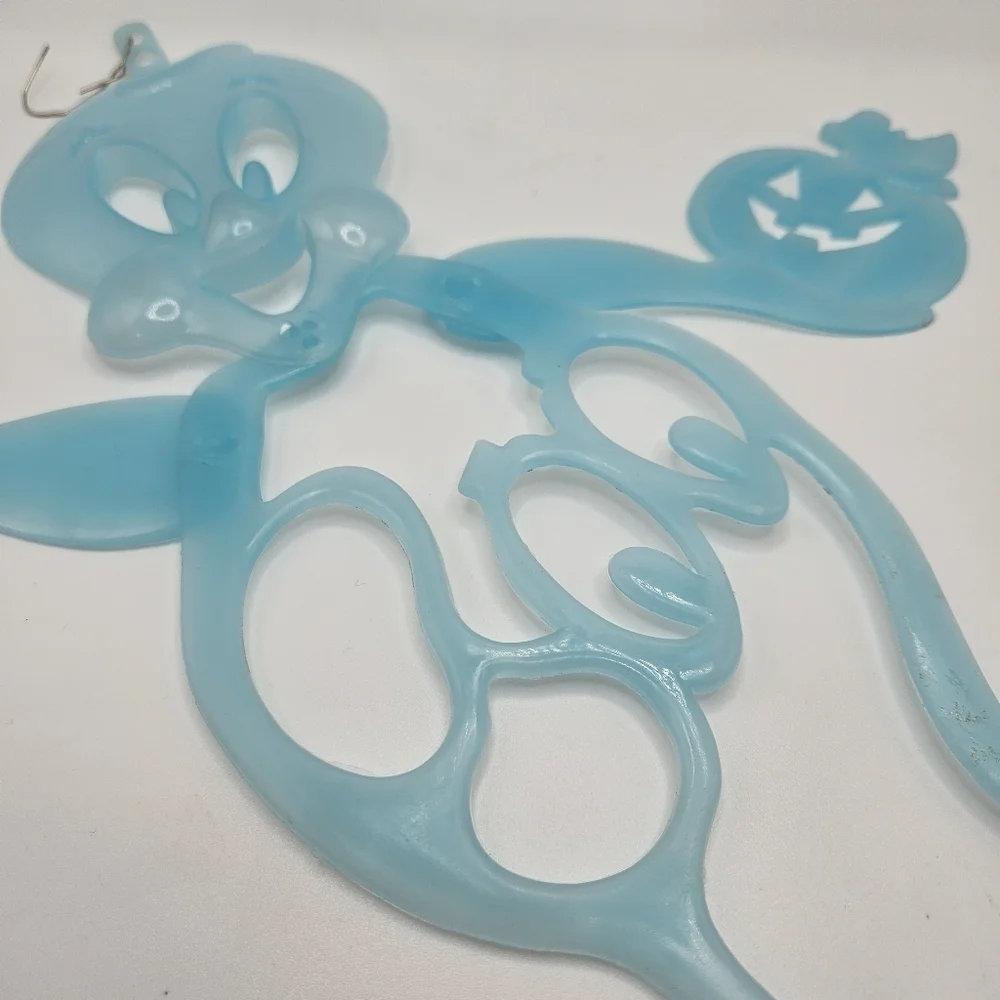 VINTAGE Glow in the Dark Blue Ghost Plastic Hanging Halloween Decoration Casper